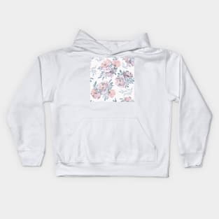 Watercolor of pink and purple flowers with blue leaves Kids Hoodie